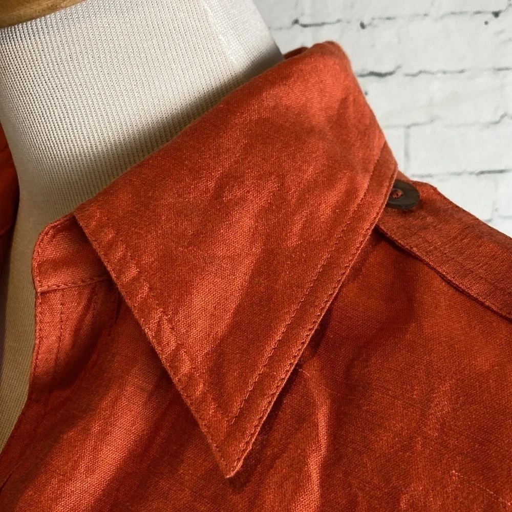 Tesori Linen Tunic Button Up Top Orange Shimmer S Old Money Resortwear Lagenlook - Picture 10 of 12